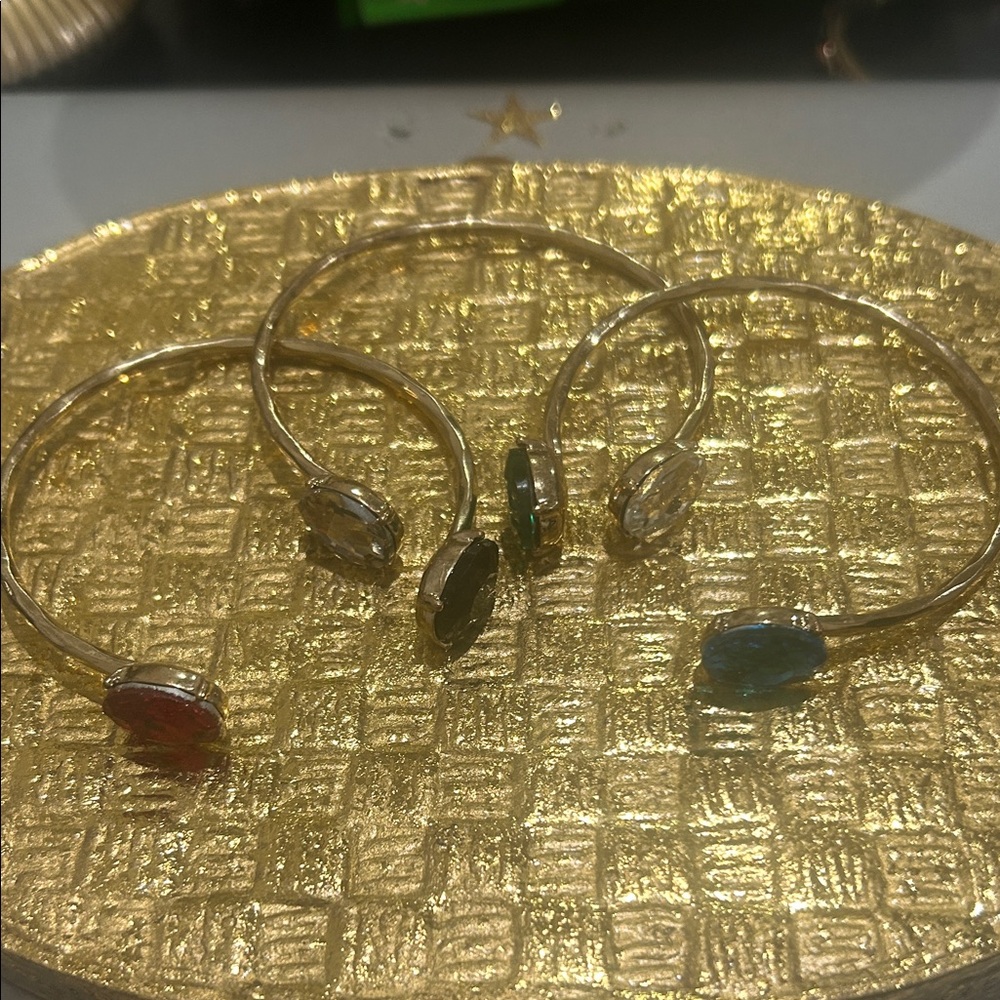 Elegant Gold-Tone Gemstone Bangles Set of 3